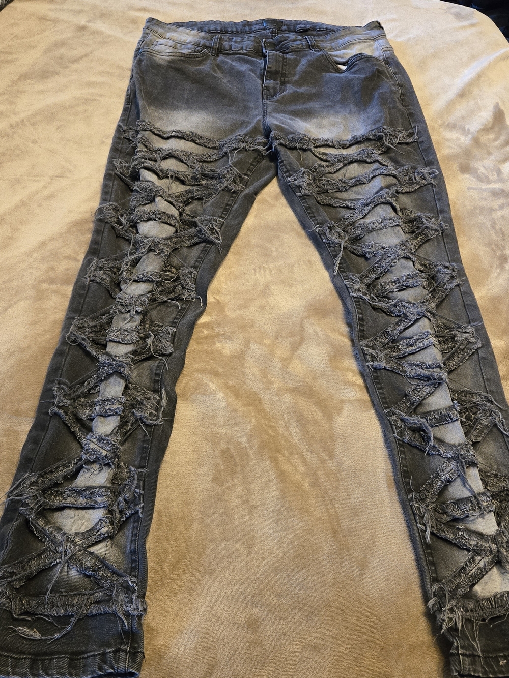 Reason Black Grey Distressed Skinny Jeans Mens 38x30